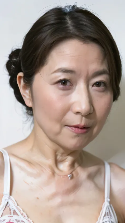 (((portrait:1.3))), (((Older mature woman:1.5))), Picture from a subjective point of view , 6500-v1 .1, Prieros Face_v1, (( Sexy Underwear:1.5)), ((( intelligent mature :1.5))), (( plump )), , Illuminate the face , masterpiece, (( clear outline :1....