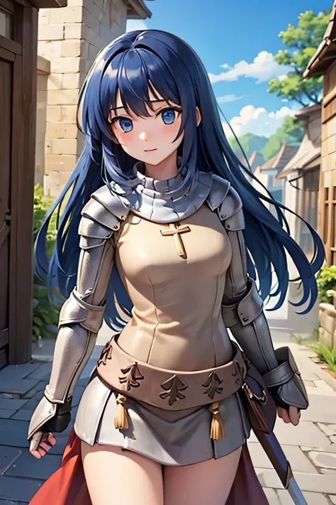 1girl, long hair, blue hair, blue eyes, masterpiece,best quality,amazing quality,(masterpiece),scenery,ragnarokknight, armor, breastplate, cross, pauldrons