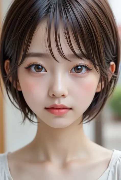 masterpiece , high quality, super detail, super high image quality, 8k，16k，32K, 最high quality , Detailed Faces, Detailed brown eyes， well-groomed eyebrows，18 year old girl，cute face, Bangs，straight hair，bangs ，Half Smile  , Outdoors，Viewer
