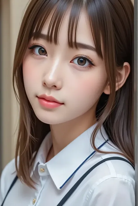 masterpiece , high quality, super detail, super high image quality, 8k，16k，32K, 最high quality , Detailed Faces, Detailed brown eyes， well-groomed eyebrows，18 year old girl，cute face, Bangs，straight hair，bangs ，Half Smile  , Outdoors，Viewer
