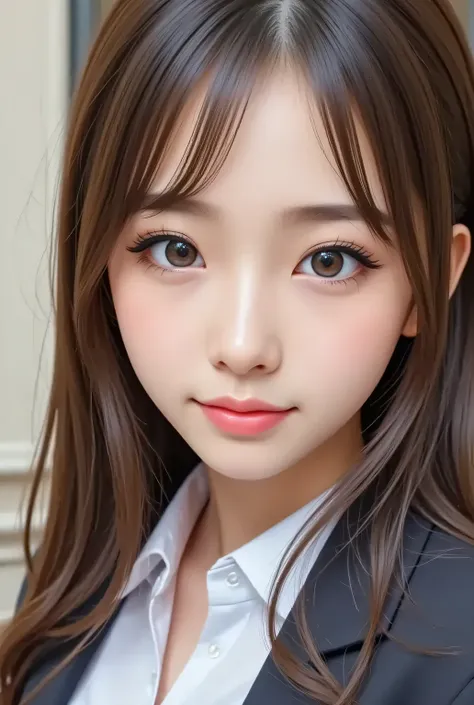 masterpiece , high quality, super detail, super high image quality, 8k，16k，32K, 最high quality , Detailed Faces, Detailed brown eyes， well-groomed eyebrows，18 year old girl，cute face, Bangs，straight hair，bangs ，Half Smile  , Outdoors，Viewer
