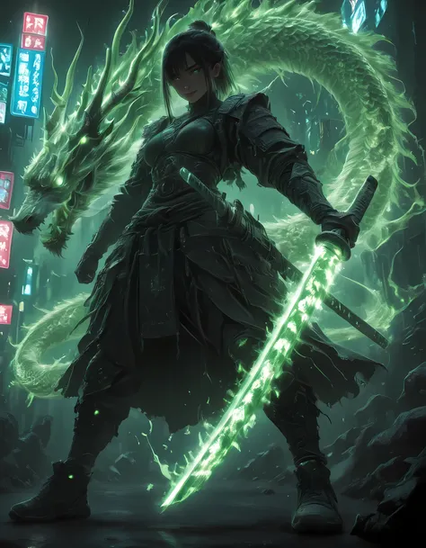 Masterpiece, best quality, official art, 8k wallpaper, epic wallpaper, katana, stylish sneakers, detailed realistic samurai warrior wielding katana in stylish modern sneakers, cinematic dramatic lighting, gritty urban environment, neon cyberpunk cityscape,...
