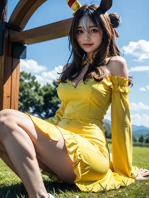 1girl, alone, (cute Japanese girl), 18yo, Young female, short stature, low height, skinny body, (smile:1.2), Looking at camera,
BREAK
(from below:1.3), (Spread legs:1,3), show panty, on the grass, stylish pose,
BREAK
Professional photo-realistic images, (1...