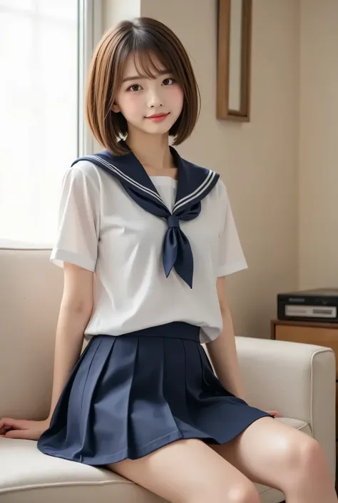 girl, gal,((Japan 、( High School Uniform with Buttons :1.3)、 navy blue uniform skirt 、over-the-knee socks、pubic hair、  lower abdominal hair  ))、(( accent my thighs 、white knee-high、soft thighs、Inner thighs、 Glowing Thighs、debtace-to-face angle、Leading the ...