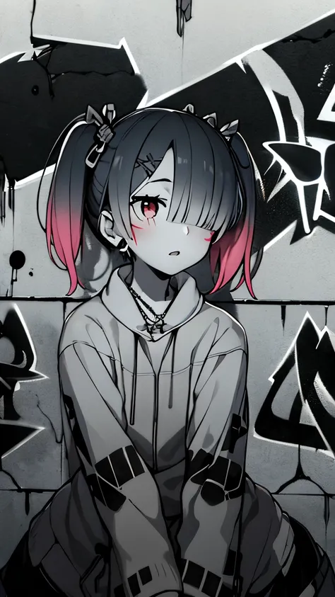 Light and dark will quietly look at each other
Like brothers in a cozy old captivity
Eternal dance
Their arms are intertwined
And the world keeps the string again
Monochrome. gothic punk theme. Masterpiece, best quality, 1girl, One, necklace, ( graffiti:1....