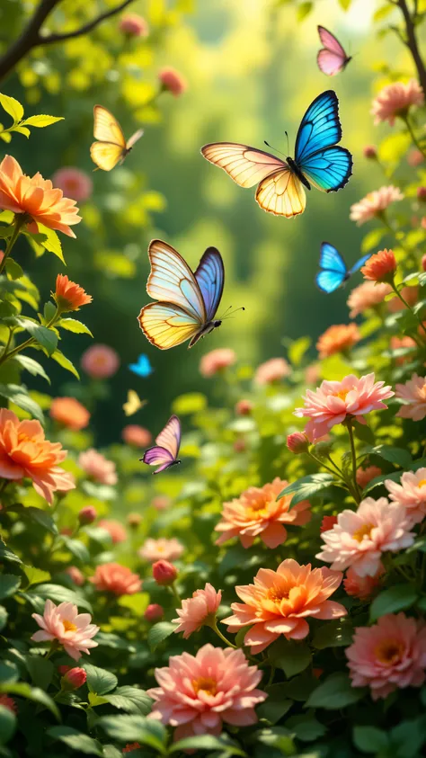 High quality, realistic photo. 4k image. fabulous image, spring, beautiful nature, butterflies flying
