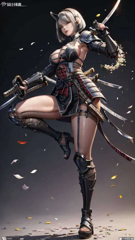 若い女性,1人,花魁,(wielding a katana with great force:1.6), 非常に詳細な, realist,(seductive smile),(acrobat angle:1.3),(acrobat pose:1.3),(full body:1.8),( battle pose:1.8),鮮やかな外観,極めて詳細な, 想像力豊か,官能的な ,最高品質, 肌の質感,(bob cut:1.8),(black hair:1.8),muscular,(huge breasts:1.3...