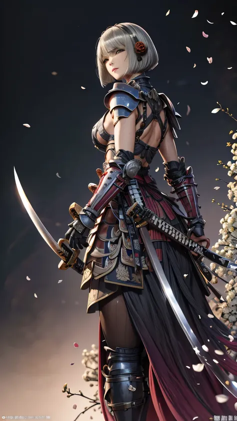 若い女性,1人,花魁,(wielding a katana with great force:1.6), 非常に詳細な, realist,(seductive smile),(from behind, cowboy shot, looking back:1.8),(full body:1.6),(戦闘姿勢:1.6),鮮やかな外観,極めて詳細な, 想像力豊か,官能的な ,最高品質, 肌の質感,(bob cut:1.8),(black hair:1.8),muscular,(huge breasts:1.3),...
