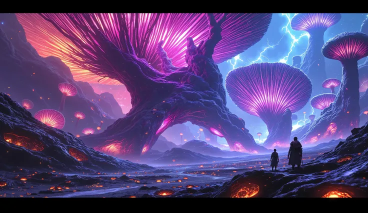 scifi, digital painting, action paint, Korea, taoismo, Sacred Beasts, modern Knight in powered armor, fight, mythical beasts, forest of giant irisdecent mushrooms, Night, space background, palette Neon colors: digital airbrush, precisely detailed resource...