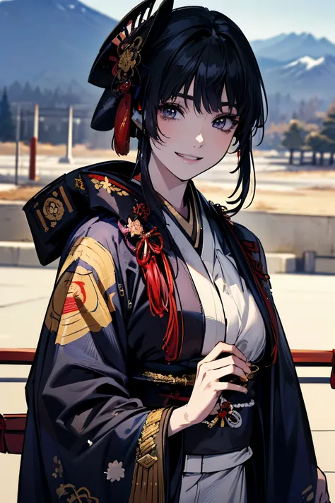 (masterpiece:1.5),beautiful hair,Beautiful Eyes,beautiful lips,Beautiful slender body,(Konno Anna:1.2),(Riho Yoshioka:1.1),(Narrow your eyes and smile:1.3),(Mountains in the background:1.4),bust illustration from the front ,((((An Extraordinary Beauty:1.7)...