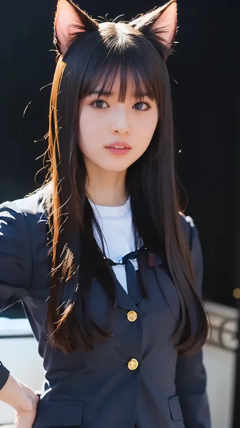 girl, Japanese High School Girls, ((uniform)), upper body, I'm wearing a cute cat-ear headband、Shibuya City, masterpiece, Best Quality, Best Quality, Movie Lighting, ( Stereo lighting ), extremely detailed CG unity 8kの壁紙, Concentrated, extremely detailed, ...