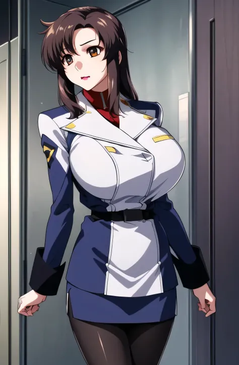 Please draw big breasts even more big breasts,Bare legs,I'm wearing thigh-length white long boots,faceの表情をもっと繊細に描いて下さい,The skin on the jacket is hidden by the uniform,That's enough for me,faceに表情をさらに繊細に描いて下さい, simple background , Please dra...