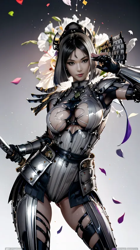 young woman,1 person,Oiran,(wielding a katana with great force:1.6), very detailedな, realist,(seductive smile),(),(),(battle pose:1.8), Brilliant Appearance ,extremely detailed, Imaginative,sensual ,Best Quality, skin texture,(bob cut:1.8),(black hair:1.8...