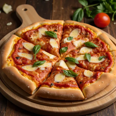 image of a pizza full toppings. The subject should be clearly visible and centered or composed according to the rule of thirds, depending on the concept. The image must be sharp and in focus, with no blur unless motion blur is intentional. Avoid excessive ...