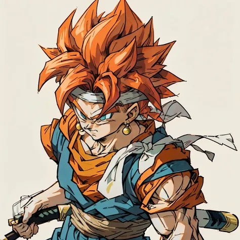 a drawing of a young redhead holding a sword, crono, portrait crono, crono trigger, crono trigger guilty gear style, Akiri Toriyama, dragon ball character, Akira Toriyama, Akira Toriyama style, super dear, shikanosuke yagaki, dragon ball concept art , Tsu...