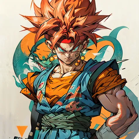 a drawing of a young redhead holding a sword, crono, portrait crono, crono trigger, crono trigger guilty gear style, Akiri Toriyama, dragon ball character, Akira Toriyama, Akira Toriyama style, super dear, shikanosuke yagaki, dragon ball concept art , Tsu...