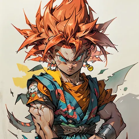 a drawing of a young redhead holding a sword, crono, portrait crono, crono trigger, crono trigger guilty gear style, Akiri Toriyama, dragon ball character, Akira Toriyama, Akira Toriyama style, super dear, shikanosuke yagaki, dragon ball concept art , Tsu...