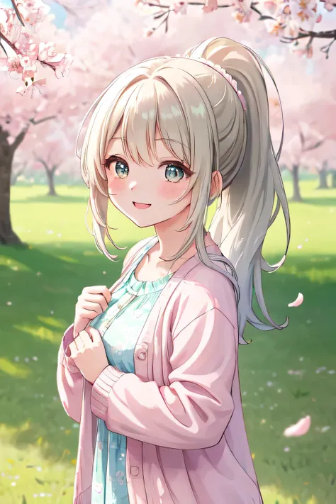 cowboy shoot, pov, focus face, 1woman, looking at viewer, sparkling eyes, wide cheerful smile, slightly tilted head, excited and inviting gaze, playful and open expression, windswept ponytail, Flowy pastel dress, delicate lace accents, light cardigan, soft...