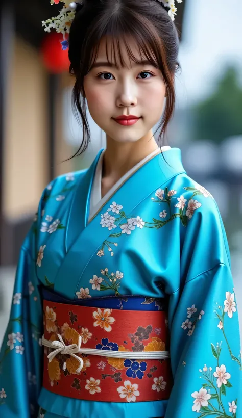 Utamaro's Ukiyo-e 、Beautiful Ukiyo-e composition、HD、4K、8k、16k、Woman uper high resolution、detailed description、A kimono with a bright white floral pattern that looks like art、A work like the culmination of Ukiyo-e、 color difference、bewitching beautiful woma...