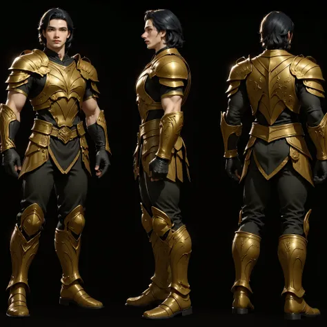 chara-sheet, characterDesignSheetQuiron, character design sheet multiple views, anime man, full body, character turnaround, multiple perspectives, front view, side view, male emperor, greek, handsome, in his twenties, open crown-helmet, slightly inspired b...