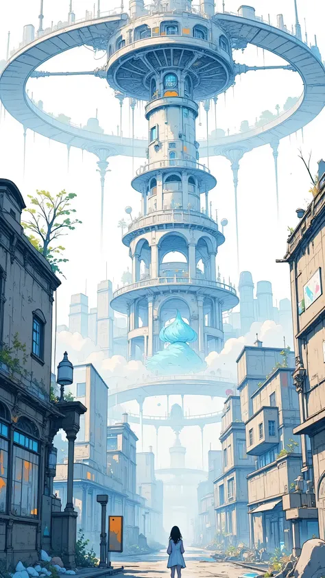 Distant shot of a ruined magical metropolis half-swallowed by nature. Massive crumbling towers, broken floating islands, and giant arcane rings hovering mid-air. Fog creeps through the streets. A melancholic and post-magical atmosphere. --ar 21:9 --v 5 --s...