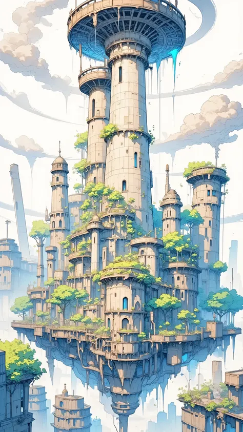 Distant shot of a ruined magical metropolis half-swallowed by nature. Massive crumbling towers, broken floating islands, and giant arcane rings hovering mid-air. Fog creeps through the streets. A melancholic and post-magical atmosphere. --ar 21:9 --v 5 --s...