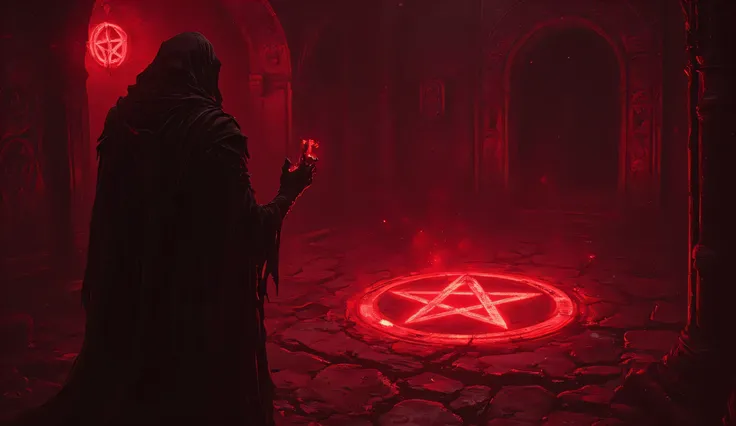 dark fantasy: 1.5, red glowing pentagram on the stone floor, anthr0dnd