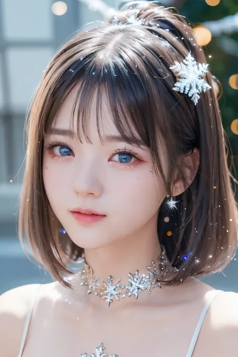 (Upper Body Closeup), Portrait, Portrait, , 8k,masterpiece, Best Quality, 、Round-faced、 slim、flat body 、cute、Age 15、, one girl on her back、、、pure white hair、glowing skin in front of a Japanese hot spring、((( GLITTER SKIN )))、、((super realistic details))、Po...
