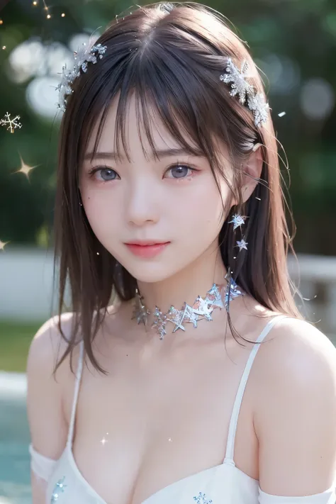 (Upper Body Closeup), Portrait, Portrait, , 8k,masterpiece, Best Quality, 、Round-faced、 slim、flat body 、cute、Age 15、, one girl on her back、naked、全naked、Nudes、Nipples、looking at the camera、face to face、pure white hair、glowing skin in front of a Japanese hot...