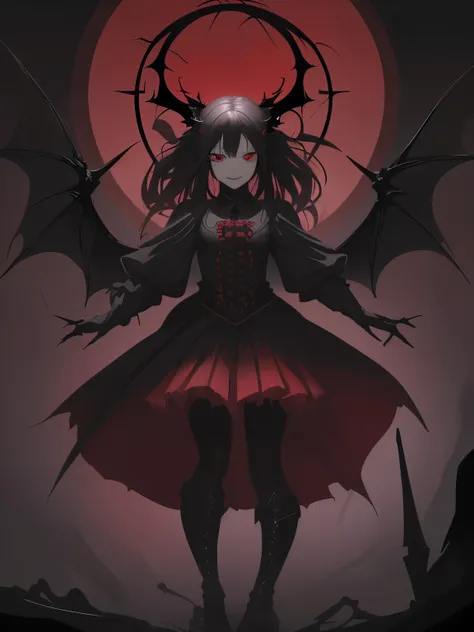 Shaded face 、has a weapon、Looking at the viewerS with a frightening expreSSion、beautiful girl、とてもcute天使、Pink Gothic FaShion、cute、baby face、Smile、Long Skirt、Black long bootS、.(HigheSt quality,4K,High reSolution,maSterpiece:1.2),very well detailed,RealiStic:...