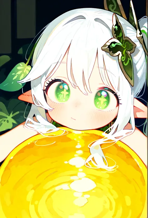  masterpiece, best quality, best quality，High Definition, 1 Girl, alone, White hair, green eyes，nahida