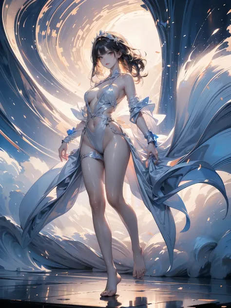 proportional body, realistic fingers, natural facial features,anatomically accurate,High Quality,Amazing Details,ultra high resolution,(realism:1.4),best illustration,(full body image from head to toe:1.2),Fantastic light wave background,Background of fant...