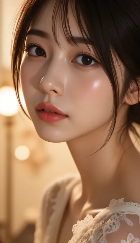 Shiina Ringo,Sexy Charming Female Portrait,Beautiful elegant side face close-up,Deeply Intricate Eye,tall bridge of the nose,Exquisite Five Officers, Beautiful neck line ,Carefully Combed Black Hair,Deep Mysterious Expression,Wearing Exquisite Elegant Clo...