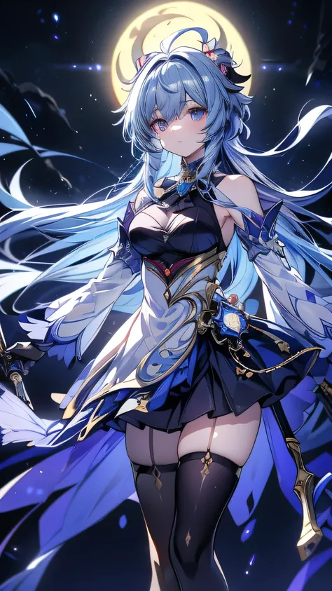 ((hired \(impact genshin\))))((masterpiece、8l、war photo、of the highest quality、Realistic painting style、movie lighting、 Backlight )) medium chest、 big neckline ,A small piece of lateral breast is visible、Collants laser longueur cou、Une fille, seul,jambes ...