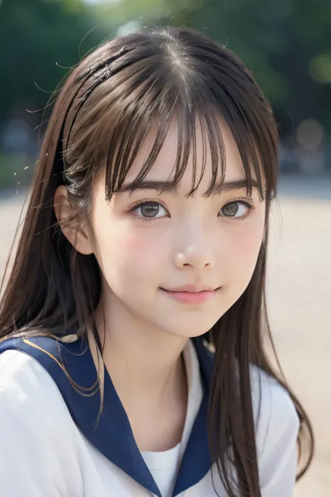 NSFW、 (((Wear a sailor suit)))、8k RAW photo, ((a sailor suit))top-quality, masterpiece,kawaii faces、dual、 ((a sailor suit))a smile、kawaii faces、超A high resolution, film grains, filmg, 1girl in, looking at the viewers, natural skin textures, realistic eyes...