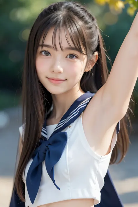 NSFW、 (((Wear a sailor suit)))、8k RAW photo, (white bra:1.3))top-quality, masterpiece,kawaii faces、dual、 a smile、kawaii faces、超A high resolution, film grains, filmg, 1girl in, looking at the viewers, natural skin textures, realistic eyes and face details,...