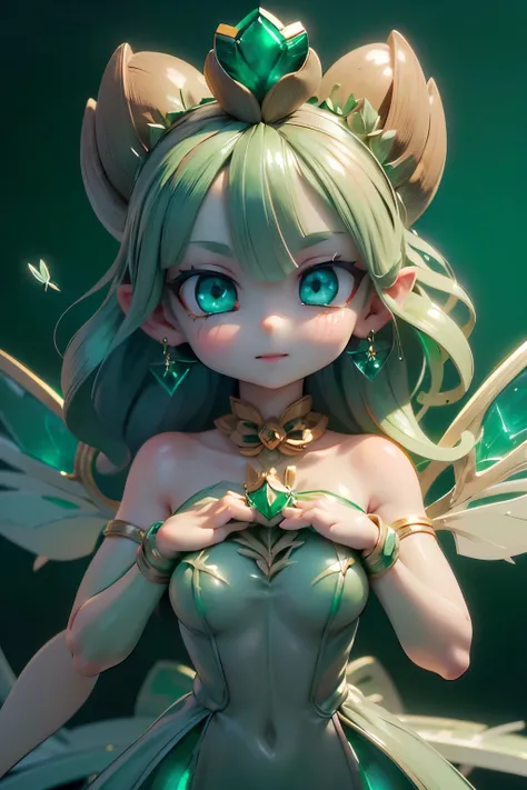 solo,1 Female,cute, cute,small ,Skin color is white,(Succulents Succulents Fairy:1.5),(Mysterious fairy:1.5),(An accurate and perfect hand:2.0),(Anatomically Accurate Hands:2.0),( ballerina pose :1.5),(Emerald Green Jewel-like Eyes:2.5),(Glittering Highlig...