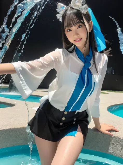 ((((I'm wearing a see-through tunic and a 3.0)))(((Vneck inner shirt inside)))(((front open shirt 2.0)))(((oversized button shirt 2.0)))(((colorful split shirt 2.0)))(((Spring Fashion)))(((Milan Style)))(((Vneck inner 1.0)))(((miniskirt)))、(((long straight...
