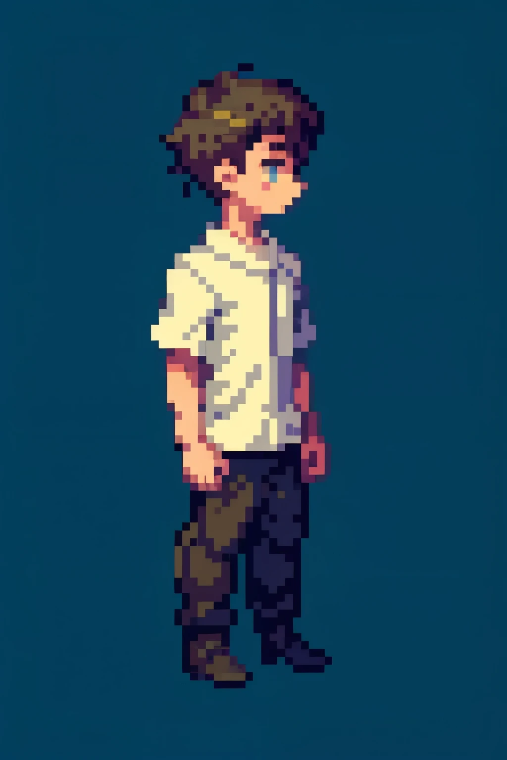 young, 1boy, 1 boy, full body, pixelart, pixel, pixel art, solid background, no background, relaxed, hands by sides, front view, simple, minimal style, minimalist,