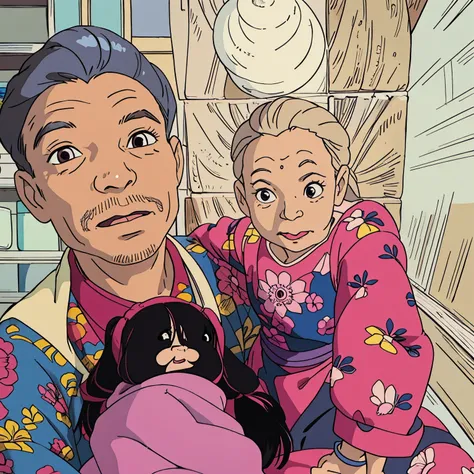 there is a woman and a that are standing in a kitchen, with a , 4 0 years old man, he is 3 , he is about 30 years old, he is about 3 0 years old, 3 , by Willian Murai, , he is about 4 0 years oldghibli style, ((masterpiece)),((best quality)),(detailed),Il...