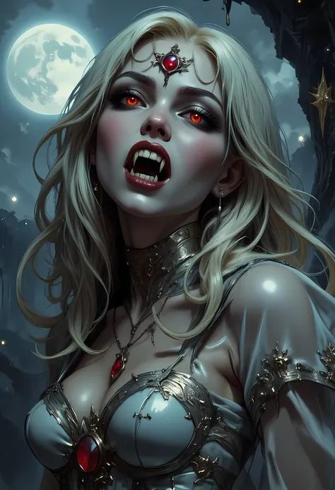 a full body picture of an epic beautiful female vampire, ghostly beauty,  wearing transluminescent dress, black silk dress, intricate dress, transluminescent dress, transparent dress, red sleeves, epic beautiful female vampire, pale skin perfect body,  gho...