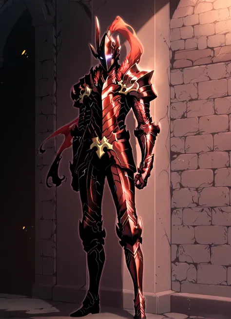 solo ,1 boy,  igris, glowing, shadow igris, helmet, armor, dungeon, solo leveling shadow