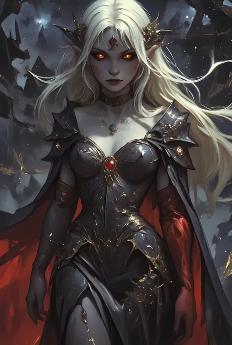  full body picture of an epic beautiful female vampire, ghostly beauty, wearing transluminescent dress, black silk dress, intricate dress, transluminescent dress, transparent dress, red sleeves, epic beautiful female vampire, pale skin perfect body, ghostl...