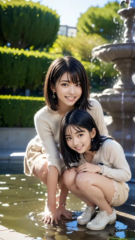 (((Japanese woman))),high school girl,( short bob cut :1.2),(beautiful black hair:1.3),(Clear Dark Eyes),light in the eyes,(thigh),( white shoes :1.35),slender body,(((cute smile like an idol:1.35))),((draw the face accurately:1.4)),( accurately depict the...