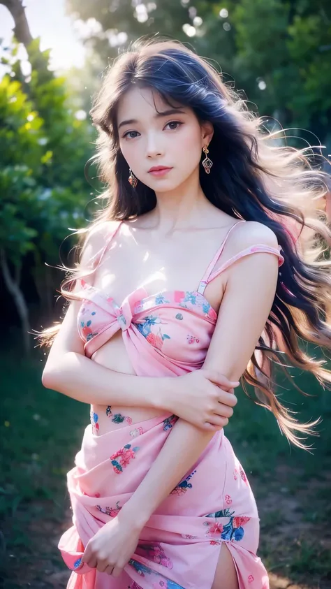 (best quality,4k,8k,highres,masterpiece:1.2),ultra-detailed,(realistic,photorealistic,photo-realistic:1.37),Gypsy dress,small breasts,beautiful detailed eyes,beautiful detailed lips,extremely detailed eyes and face,long eyelashes,wavy hair flowing,undulati...