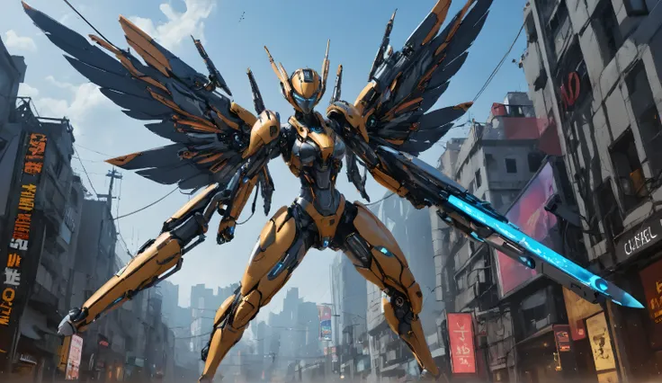 Anime drawn image, intricate, detailed, ornate, fantasy, machinery, neon, cyborg, mechanical parts, mechanical limbs, mechanical wings, cybernetic augmentations, probes, cables, wires, suspended in the air, ray tracing, 16k, UHD, cinematic, masterpiece, aw...