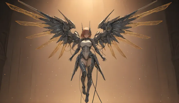 Anime drawn image, intricate, detailed, ornate, fantasy, machinery, neon, cyborg, mechanical parts, mechanical limbs, mechanical wings, cybernetic augmentations, probes, cables, wires, suspended in the air, ray tracing, 16k, UHD, cinematic, masterpiece, aw...