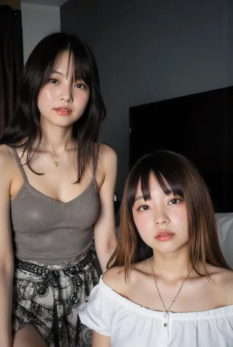 Filipina brown skinned pacific islander Spanish mix Sexy cute petite 33 year old korean goth wife is resting in my bed with my adorable and innocent like 16-yrs old sexy medium perky breasts young little daughter wearing a long shirt
