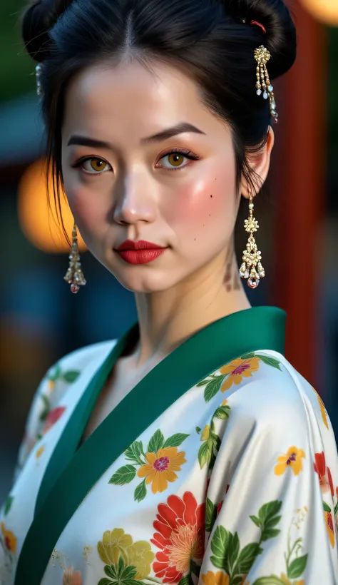 Utamaro's Ukiyo-e 、Beautiful Ukiyo-e composition、HD、4K、8k、16k、Woman uper high resolution、detailed description、A kimono with a bright white floral pattern that looks like art、A work like the culmination of Ukiyo-e、 color difference、bewitching beautiful woma...