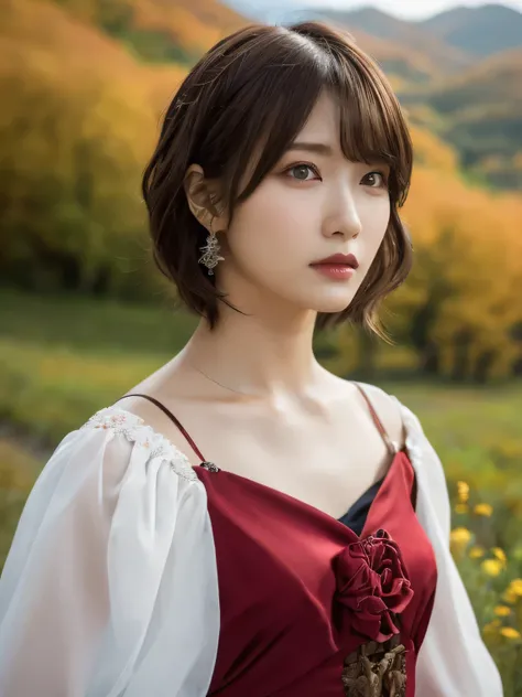 1 girl, A very beautiful portrait of a Japanese singer, ( Red Dress), ( gothic makeup), (RAW Photo Best Quality), (Realistic, Realistic:1.4), (masterpiece), Very detailed, 2k wallpaper, wonderful, finely, Very detailed, CG Unity 8k Wallpaper, Very detailed...